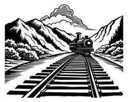 spoorweg in de bergen lang en Rechtdoor spoorweg vector