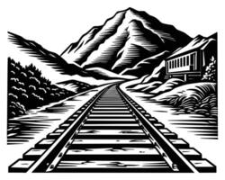 spoorweg in de bergen lang en Rechtdoor spoorweg vector