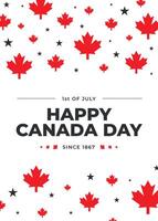 eerste van juli Canada dag viering poster met rood esdoorn- bladeren en sterren. verticaal sociaal media post ontwerp sjabloon. gemakkelijk modieus minimalistisch meetkundig stijl. wit achtergrond met rood bladeren. vector