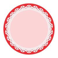 gemakkelijk elegant rood circulaire kader versierd met ronde geschulpte kant ontwerp vector