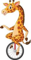 tekenfilm giraffe rijden een wiel fiets vector