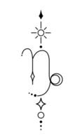 Steenbok dierenriem teken en symbool zwartwerk tatoeëren. heilig geometrie horoscoop tatoeëren ontwerp, mysticus symbool van sterrenbeeld. nieuw school- puntwerk, lijn kunst minimalistische stijl tatoeëren. vector