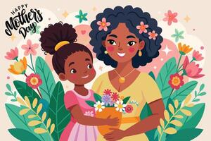 verschillend gelukkig moeder dag met Afro-Amerikaans vrouw en kind vector