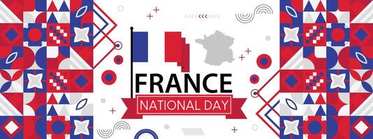 Frankrijk nationaal dag banier met Frans vlag kleuren achtergrond, creatief onafhankelijkheid dag banier, poster, kaart, banier, sjabloon, voor vieren jaar- vector