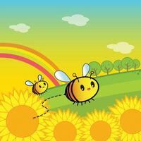 bijen en zonnebloemen in de tuin vector