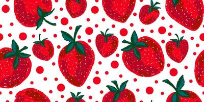 een naadloos patroon met aardbeien en polka dots vector