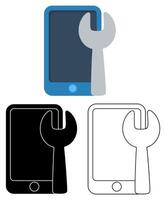 reeks telefoon reparatie onderhoud icoon symbool vlak ontwerp illustratie vector