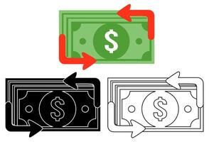 reeks dollar geld overdracht teken icoon. terugbetaling of cashback symbool ontwerp illustratie vector