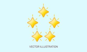 3d realistisch icoon vijf geel sterren glanzend kleuren prestaties ontwerp vector