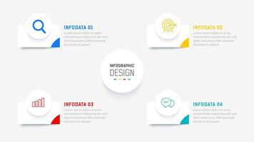 vier stap infographic element ontwerp sjabloon voor presentatie. werkwijze diagram en presentaties stap, workflow lay-out, banier, stromen grafiek, info grafisch illustratie. vector