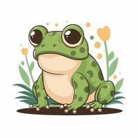 schattig tekenfilm kikker set, animatie kozijnen. aanbiddelijk weinig froggy lachend, springen, kwaken, golvend en vangen vlieg met tong. gemakkelijk vlak stijl illustratie. vector