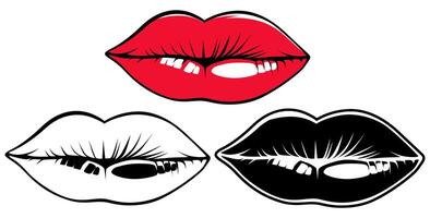 reeks vrouw rood lippen icoon. kus lippen symbool vector