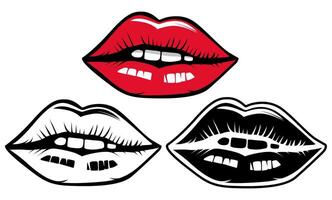 reeks modieus rood lippen icoon kus symbool ontwerp vector