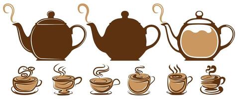 reeks wijnoogst koffie pot icoon. koffie kop logo ontwerp vector