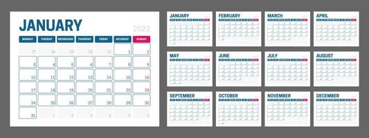 2022 zakelijke kalender ontwerp vector