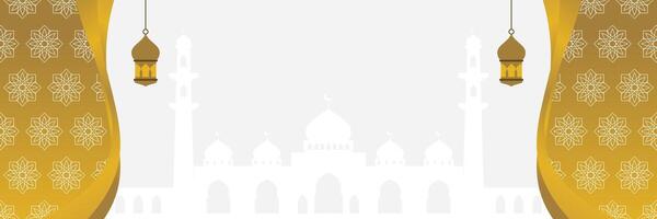 goud Islamitisch achtergrond, met lantaarn ornament, mandala en moskee silhouet. vrij kopiëren ruimte Oppervlakte. ontwerp voor spandoeken, groet kaarten voor Islamitisch vakantie, eid al fitr, Ramadan, eid al-adha vector