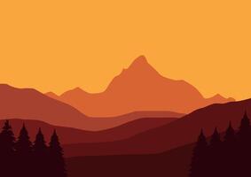 landschap natuur panorama in de zonsondergang. illustratie in vlak stijl. vector