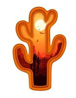 cactussen silhouet met Mexicaans woestijn landschap vector