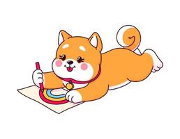 schattig Japans shiba inu puppy tekening regenboog vector