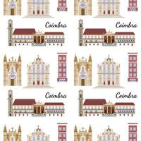 naadloos patroon met de bezienswaardigheden van Coimbra Portugal, de illustratie is gemaakt in een vlak stijl voor behang achtergrond, geschenk verpakking, souvenir Product ontwerp, ansichtkaarten en notebooks voor toeristen vector