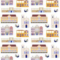 naadloos patroon met de bezienswaardigheden van aveiro, Portugal, de illustratie is gemaakt in een vlak stijl voor behang achtergrond, geschenk verpakking, souvenir Product ontwerp, ansichtkaarten en notebooks voor toeristen vector