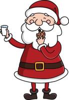 schattig de kerstman claus aan het eten een koekje en Holding een glas van melk illustratie vector