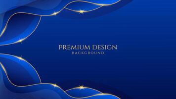 donker blauw luxe premie achtergrond met schijnend goud lijn golven, geschikt voor spandoeken, achtergronden, brochures en affiches. illustratie vector
