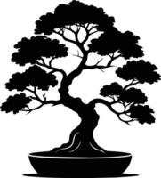 een zwart silhouet van een bonsai boom vector