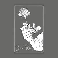 hand- Holding roos bloem, lijn tekening, menselijk hand- Holding een roos zwart schets klem kunst, roos bloem lijn tekening van een hand- vasthouden, uw roos, skelet hand- Holding roos, roos t overhemd ontwerp vector