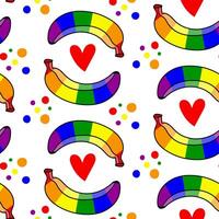 patroon van bananen gekleurde in een regenboog. geïsoleerd fruit met kleur. een Gesloten banaan in verschillend poseert, harten. lgbt teken. geschikt voor website, blog, Product verpakking, huis decor, briefpapier, meer vector