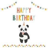 gelukkig verjaardag kaart panda met ijs room. uitnodiging sjabloon. illustratie van een baby kaart. vector