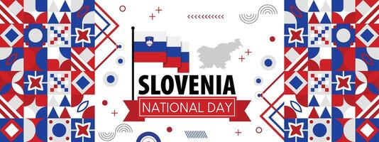 Slovenië nationaal dag banier met Sloveens vlag kleuren thema achtergrond, gelukkig vakantie.creatief onafhankelijkheid dag banier, poster, kaart, banier, sjabloon, voor vieren jaar- vector