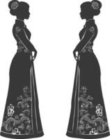 silhouet onafhankelijk Chinese Dames vervelend cheongsam of zansae zwart kleur enkel en alleen vector