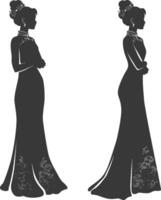 silhouet onafhankelijk Chinese Dames vervelend cheongsam of zansae zwart kleur enkel en alleen vector