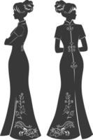 silhouet onafhankelijk Chinese Dames vervelend cheongsam of zansae zwart kleur enkel en alleen vector