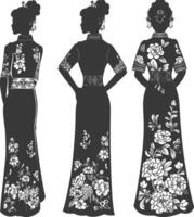 silhouet onafhankelijk Chinese Dames vervelend cheongsam of zansae zwart kleur enkel en alleen vector