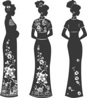 silhouet onafhankelijk Chinese Dames vervelend cheongsam of zansae zwart kleur enkel en alleen vector