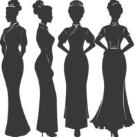 silhouet onafhankelijk Chinese Dames vervelend cheongsam of zansae zwart kleur enkel en alleen vector