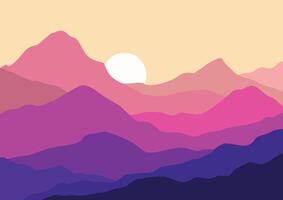 landschap met bergen in zonsondergang. illustratie in vlak stijl. vector