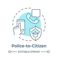 Politie naar inwoner zacht blauw concept icoon. openbaar veiligheid, wet handhaving. gerechtigheid systeem. ronde vorm lijn illustratie. abstract idee. grafisch ontwerp. gemakkelijk naar gebruik in infografisch, presentatie vector