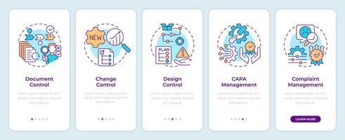 qms processen onboarding mobiel app scherm. document controle. walkthrough 5 stappen bewerkbare grafisch instructies met lineair concepten. ui, ux, gui sjabloon vector