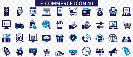e-commerce pictogrammen.40 e-commerce, online boodschappen doen en levering icoon. vlak pictogrammen verzameling vector