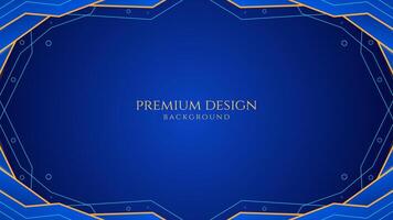 donker blauw luxe premie technologie achtergrond met schijnend goud lijn golven, geschikt voor spandoeken, achtergronden, brochures en affiches. illustratie vector