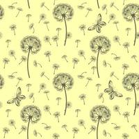 naadloos patroon van paardebloemen en vlinders op een gele achtergrond. voor inpakpapier, design en decoratie. vector