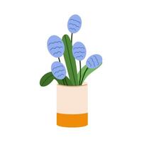 bloem bundel in klein vaas. vers besnoeiing bloeit, blad, bloemen planten boeket. mooi delicaat tuin bloemen. vlak illustratie geïsoleerd Aan wit achtergrond. vector