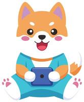 kawaii hond spelen spel sticker vector