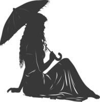 silhouet onafhankelijk Egyptische Dames vervelend tob sebleh met paraplu zwart kleur enkel en alleen vector