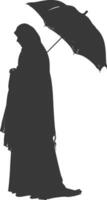 silhouet onafhankelijk emiraten Dames vervelend abaya met paraplu zwart kleur enkel en alleen vector