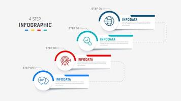 vier stap infographic element ontwerp sjabloon voor presentatie. werkwijze diagram en presentaties stap, workflow lay-out, banier, stromen grafiek, info grafisch illustratie. vector