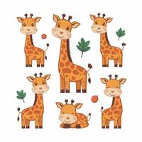 schattig giraffe dier geïsoleerd vlak illustratie wit achtergrond vector